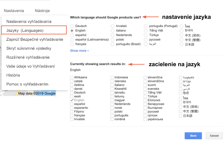 nastavenie jazyka serp SEO